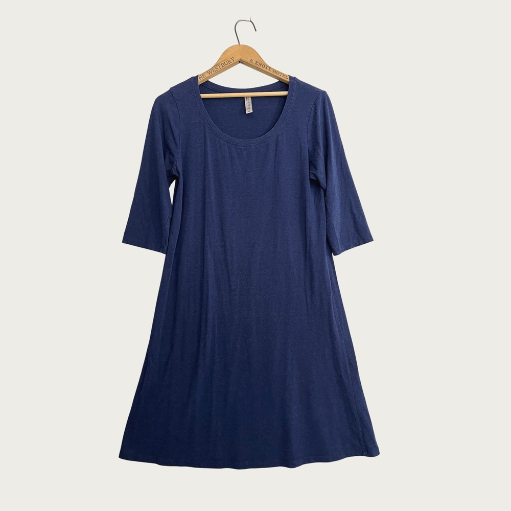 Blue Canoe Organic Bamboo Cotton Dress Navy Blue Scoop Neck 3/4 Sleeve Size M